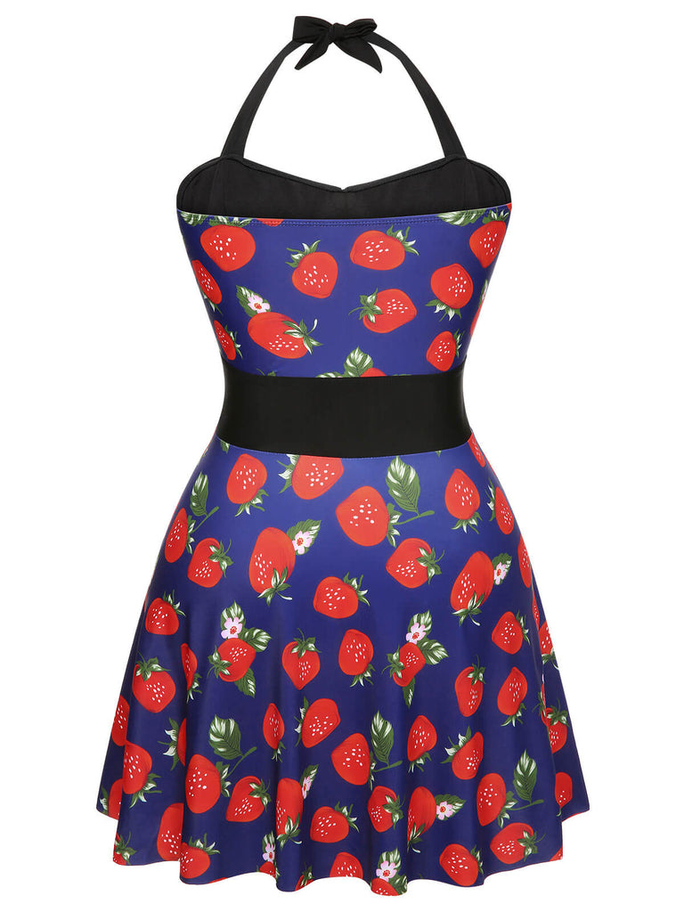 [Übergröße] Multicolor 1930er Farbblockierte Erdbeere Halter Badeanzug