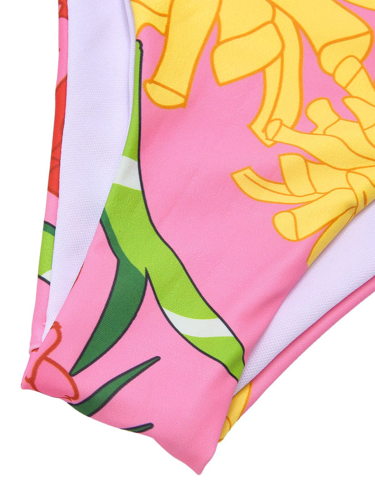 3PCS 1950er Rosa Blumen Badeanzug Set