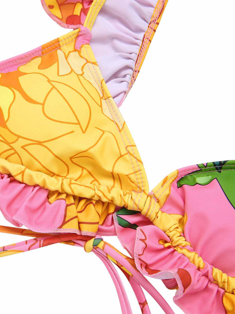 3PCS 1950er Rosa Blumen Badeanzug Set