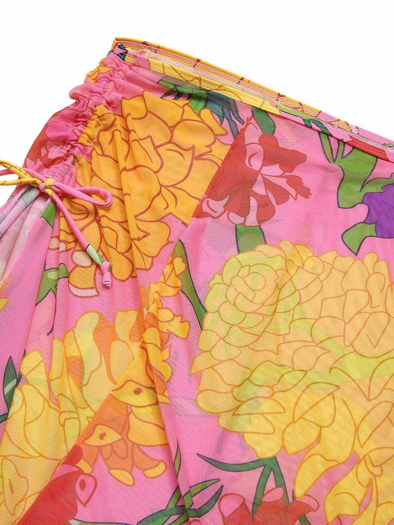 3PCS 1950er Rosa Blumen Badeanzug Set