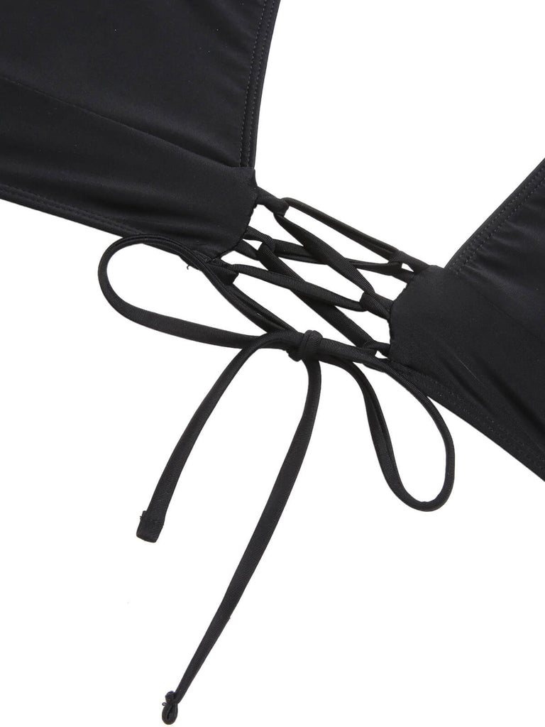 1950er Solide Rüschen V-Ausschnitt Badeanzug