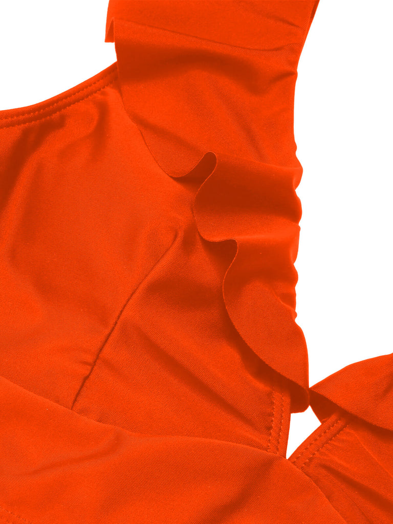 1950er Solide Rüschen V-Ausschnitt Badeanzug