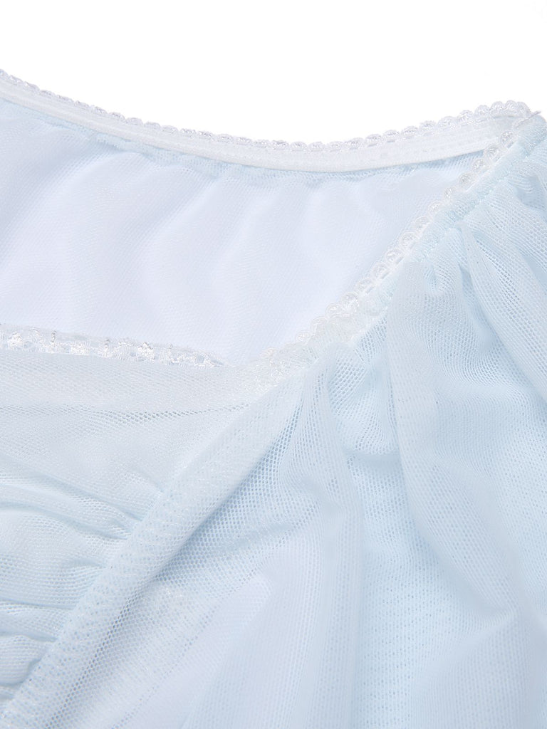 [Größentabelle] 2PCS Hellblau 1940s Knoten Spitze Nachtwäsche