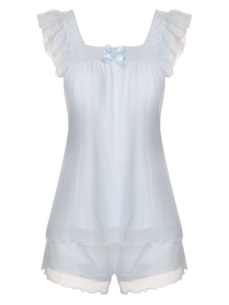 1950er Hellblauer quadratischem Kragen Schlafanzug