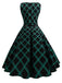 Schwarz & Grün 1950er Plaid Gürtel Swing Kleid