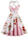 Rosa 1950er Halter Blumen Swing Kleid