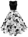 Schwarz 1950er Blumen Swing Kleid