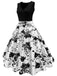 Schwarz 1950er Blumen Swing Kleid