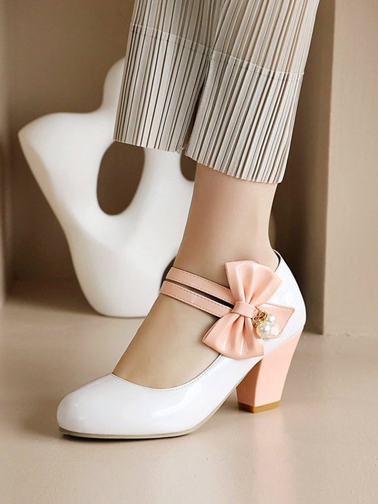 VINTAGE PATCHWORK BOW HOHE ABSATZ SCHUHE