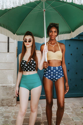 1950er Polka Dot Neckholder Plissiert Bikini Set