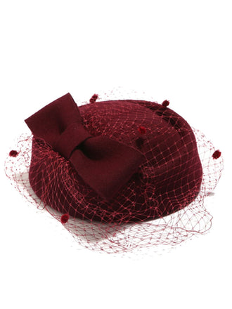 RETRO WOLLMÜTZE MIT SCHLEIFE AUS NETZSTOFF