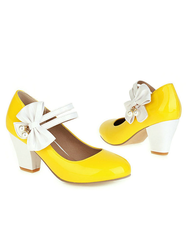 VINTAGE PATCHWORK BOW HOHE ABSATZ SCHUHE