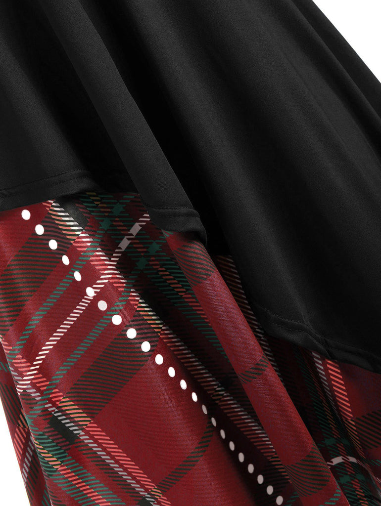 1950ER PATCHWORK BOW PLAID SWING KLEID