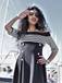 1950ER STREIFEN SCHULTERFREI PATCHWORK SWING KLEID
