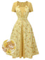 Gelbes 1950er Karo Rosen Pane Raglankleid