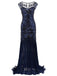 BLAU 1920ER PAILLETTEN  MAXI FLAPPER KLEID