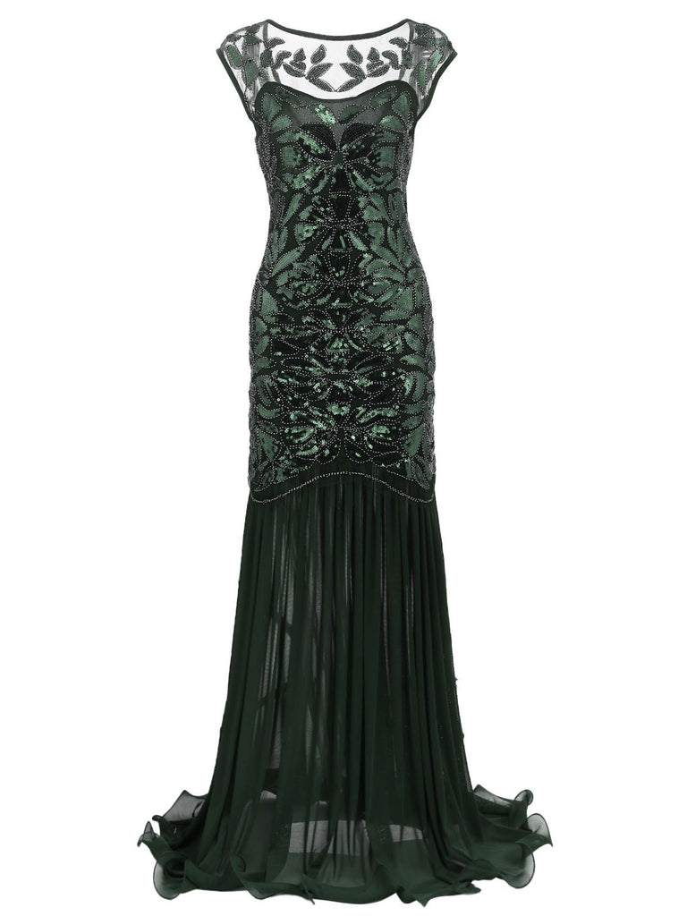 GRÜN 1920ER MAXI FLAPPER KLEID MIT PAILLETTEN