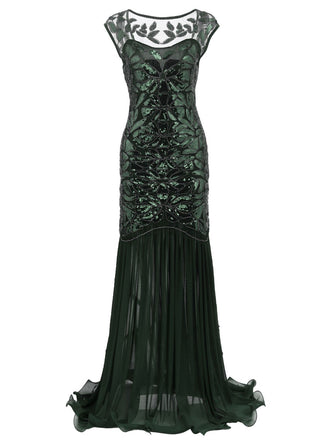 GRÜN 1920ER MAXI FLAPPER KLEID MIT PAILLETTEN